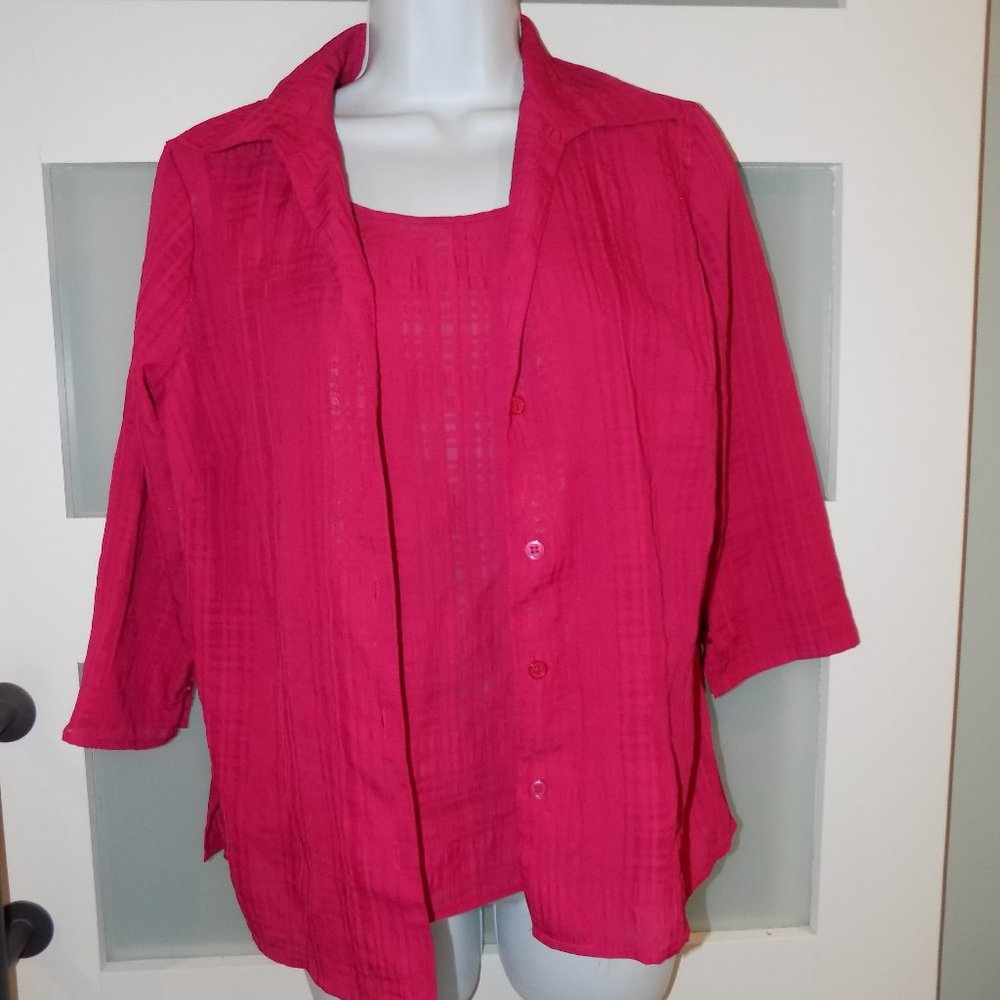 Notations Raspberry Layered 3/4 Sleeve Blouse Size M Petite Women's NEW